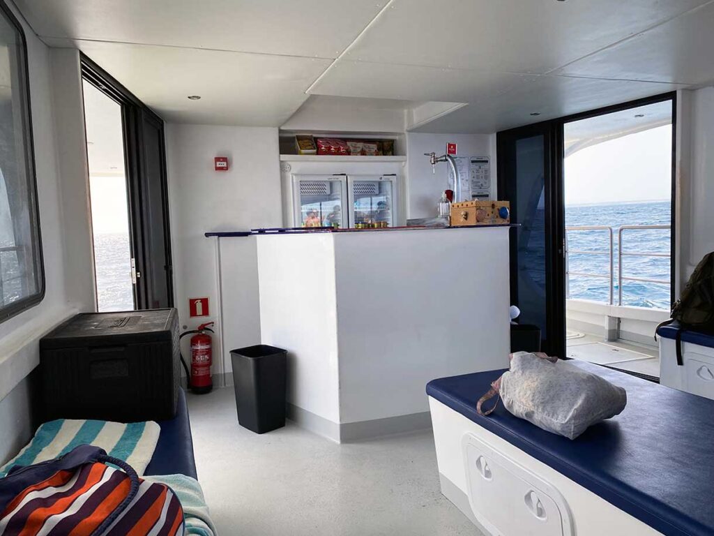 Inside the dolphin watching boat in Lagos