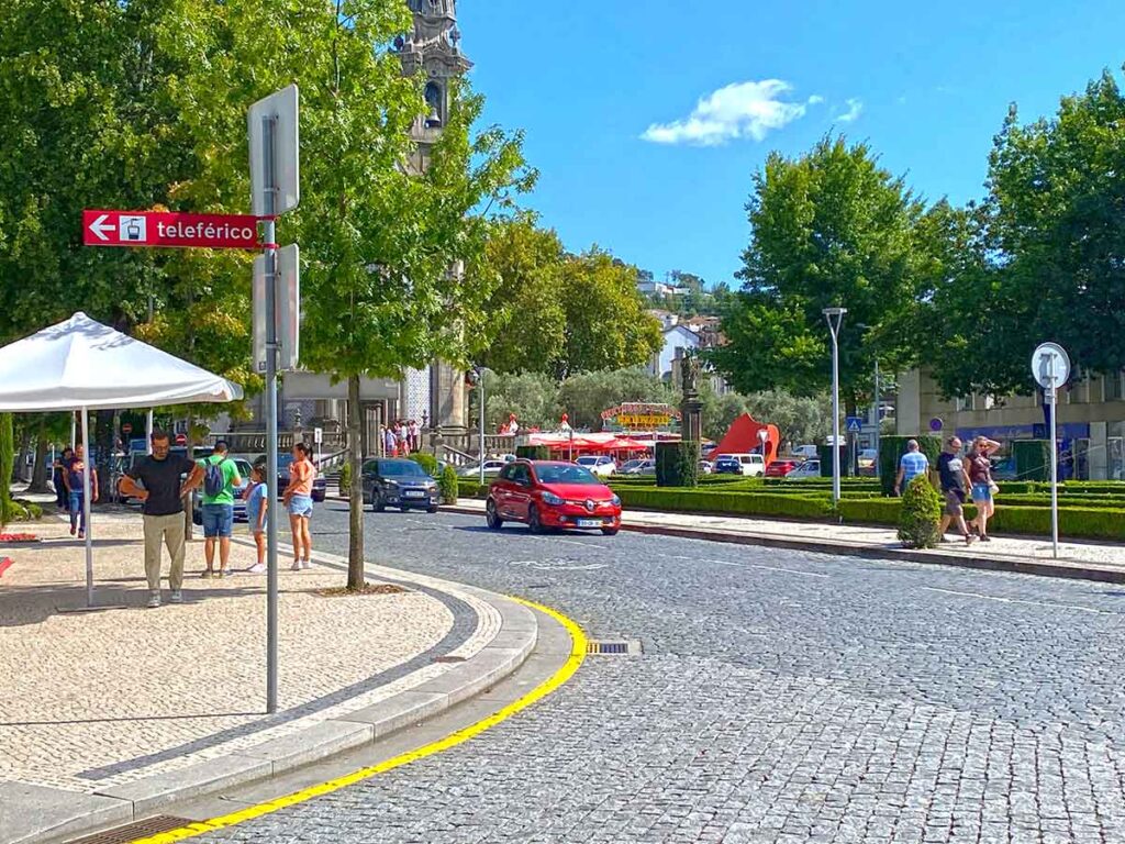 A fun thing to do in Guimaraes, Portugal is to ride the cable car (teleferico).