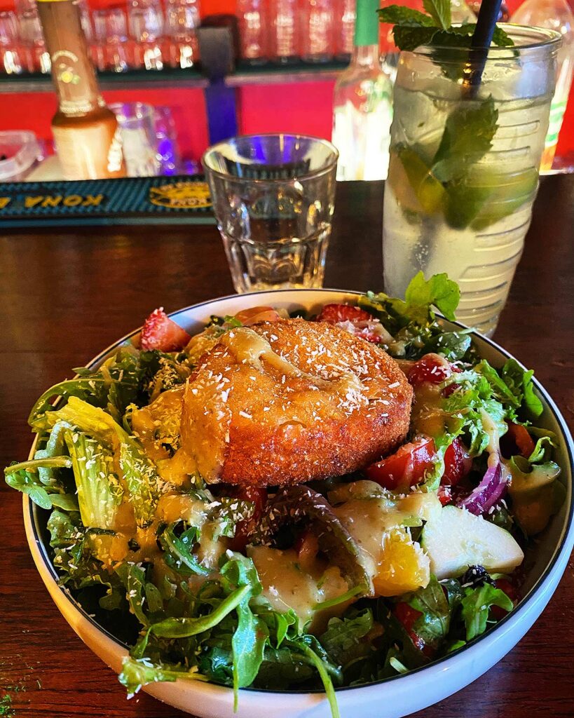 Restaurants in Lagos Portugal Algarve Coast - Goat Cheese Salad and Mojito Cocktail