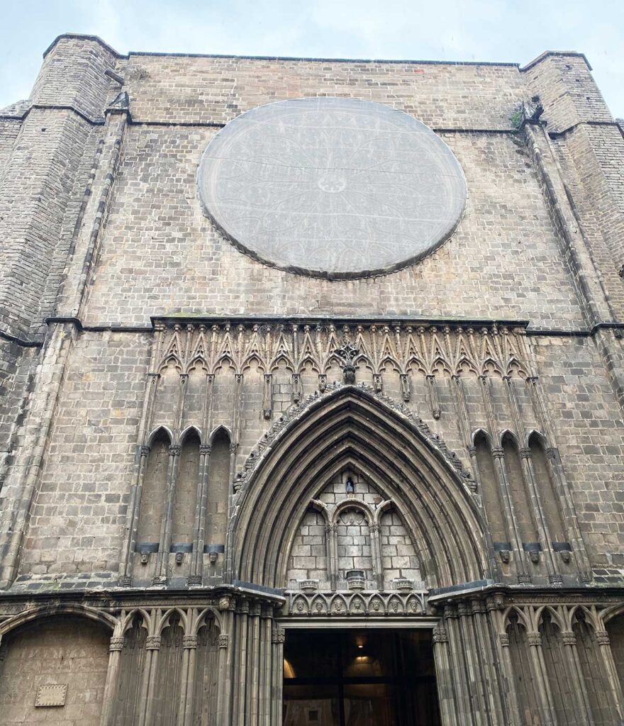 Facade of Santa Maria del Pi Church in Barcelona, Catalonia, Spain