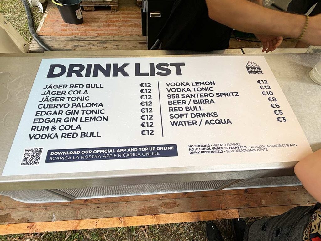 Drink Prices at Kappa Futur Festival