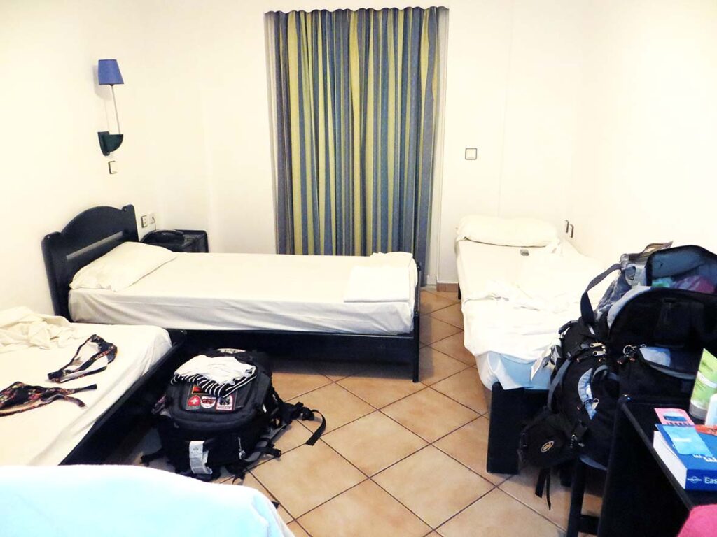 Budget hostel dorm room in Greece