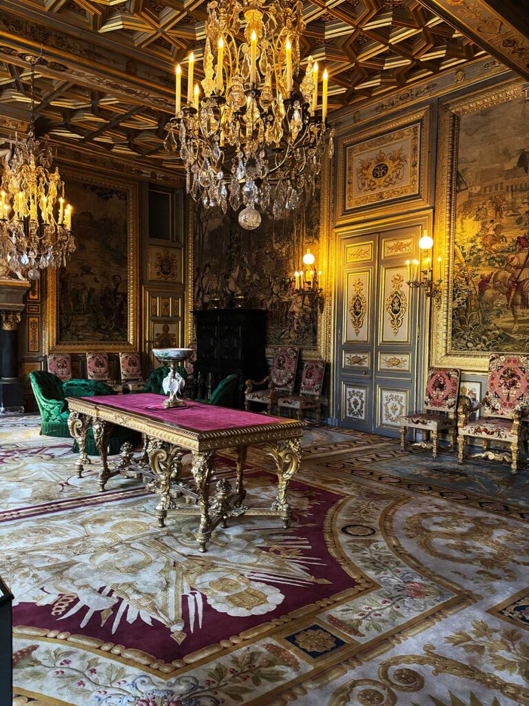 Ornate Sitting Room Decorated with Tapestries and Furniture in Fontainebleau Chateau