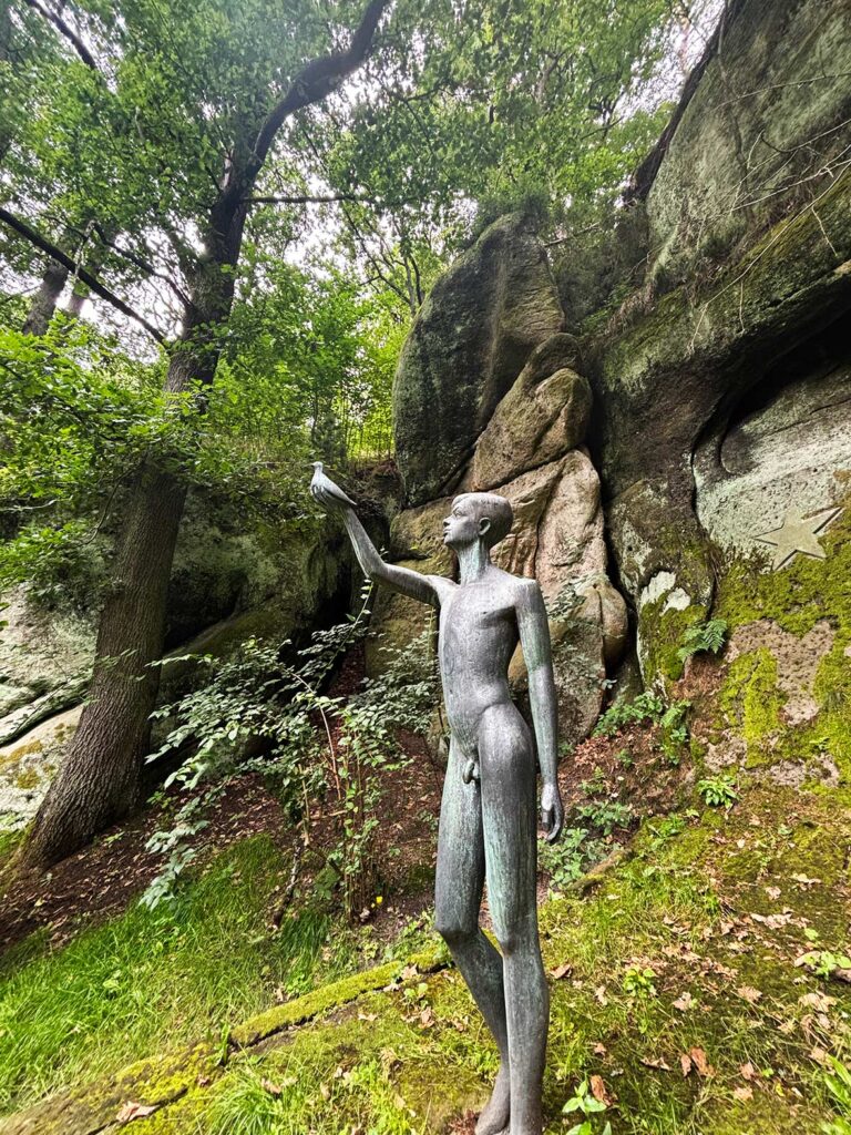 Statue on a Hiking Trail in the Forest in Oybin, German