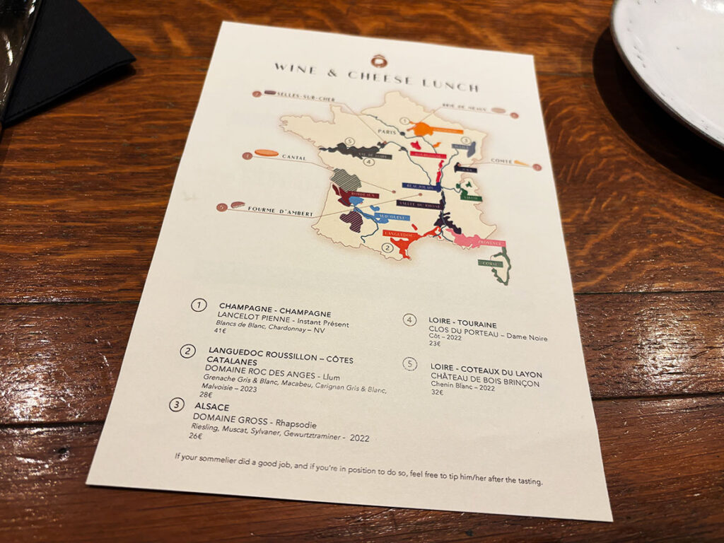 Map of French Wine and Cheese at O Chateau in Paris