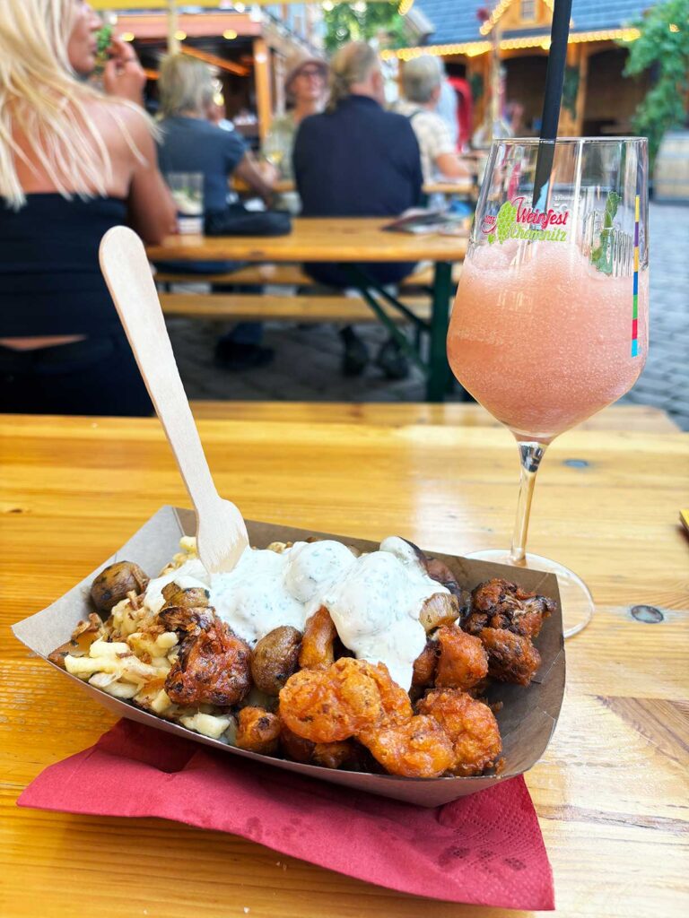 Vegetarian German Food at the Chemnitz Wine Festival in Saxony Germany