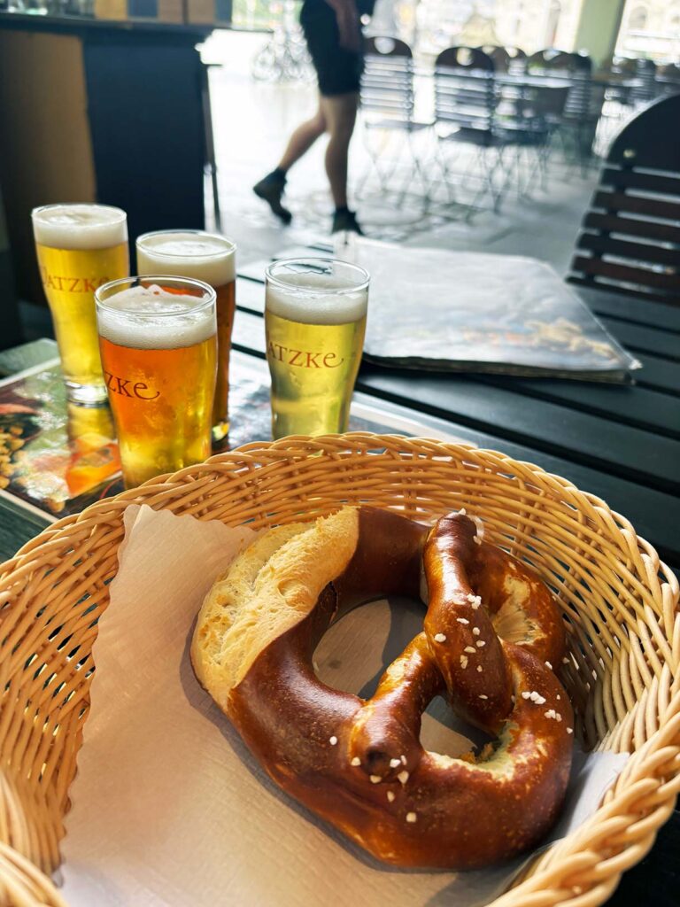 Beer Flight and Pretzel at Watzke am Goldenen Reiter Dresden