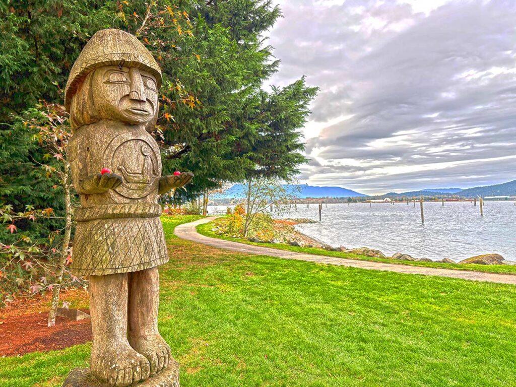 Indigenous Wood Carving on the Waterfront in Cowichan Bay, British Columbia, Canada