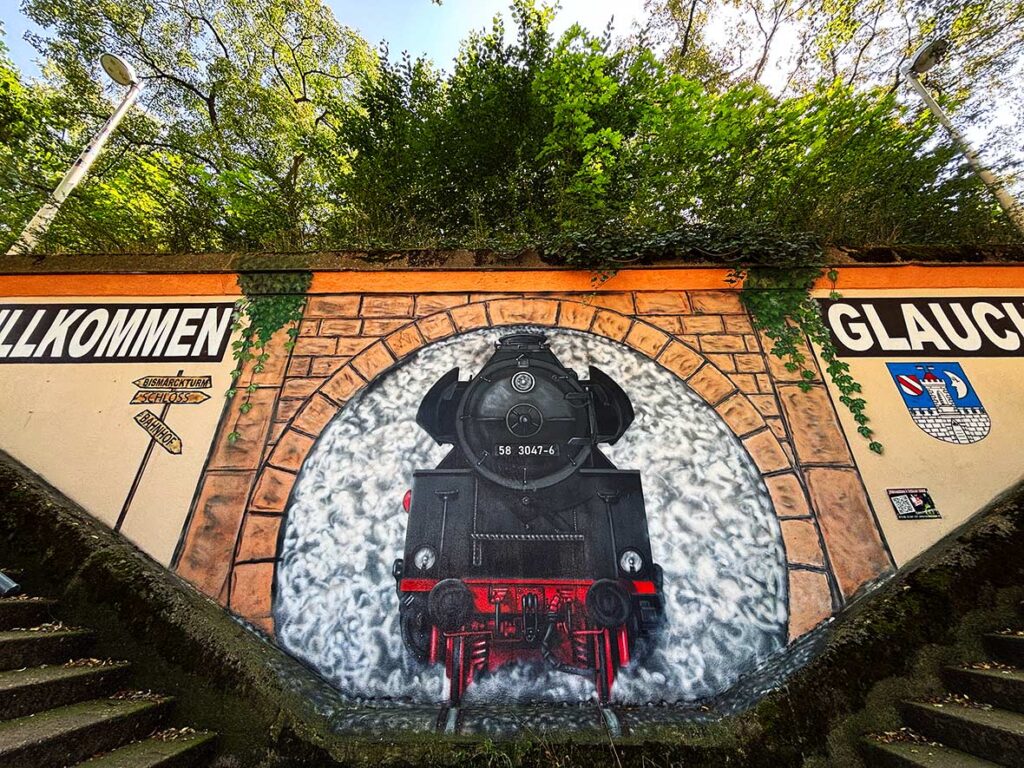 Welcome to Glauchau Sign Across from the Train Station and Bus Stop