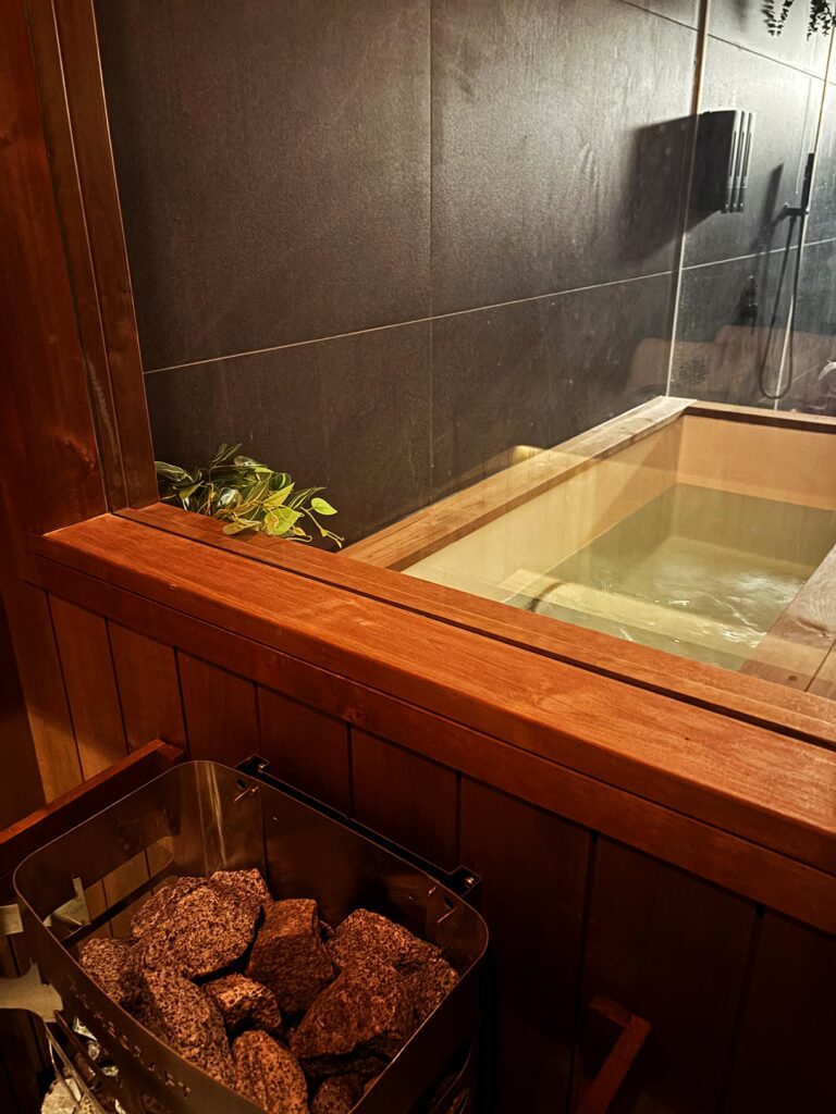 View from Inside the Sauna to the Plunge Pool in Leela Thermal House