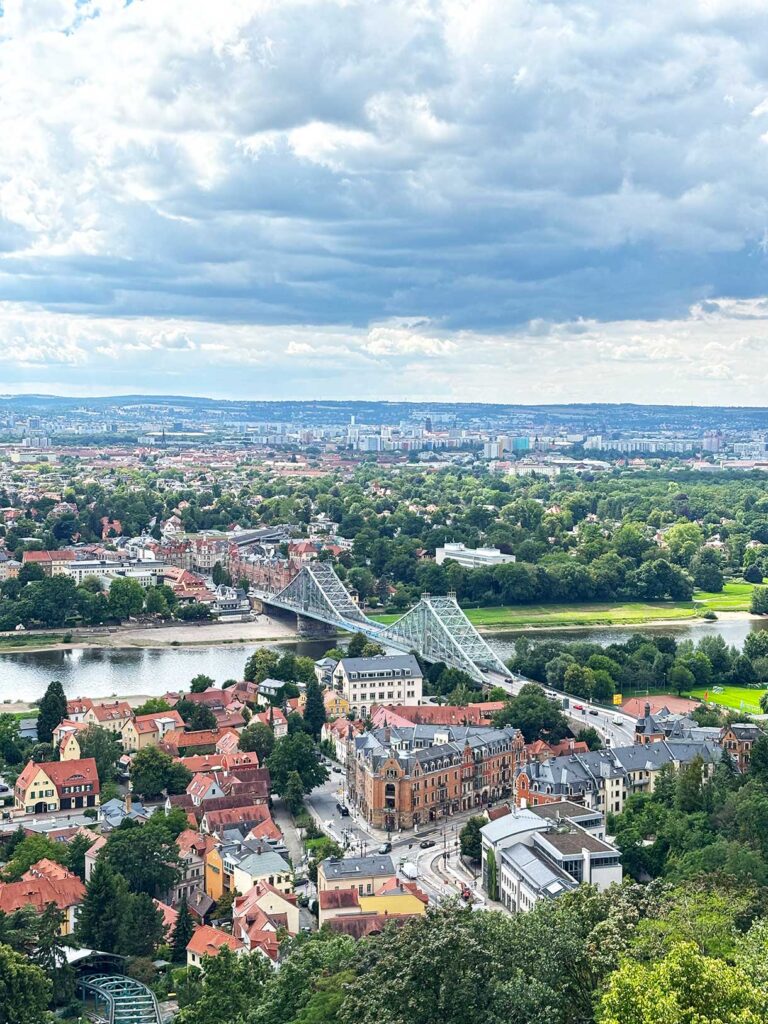 The view from the panoramic viewing platform at the top of the Dresden suspended railway