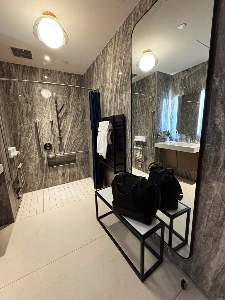 Showers in the WestJet Lounge in Calgary, Canada