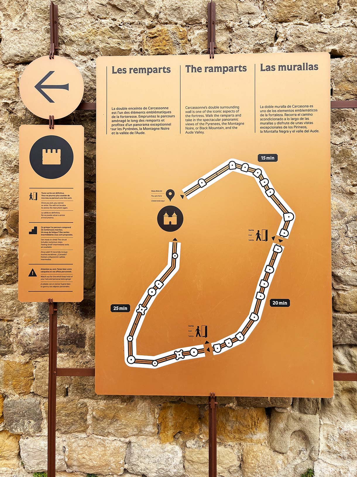 Map of the Carcassonne Ramparts Showing the Castle and Intermediary Exits