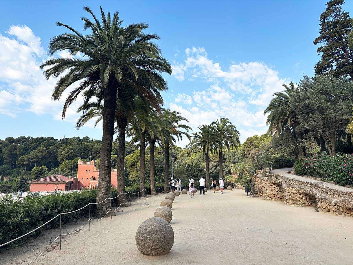 Palm Promenade in Parc Guell by Antoni Gaudi Barcelona Spain