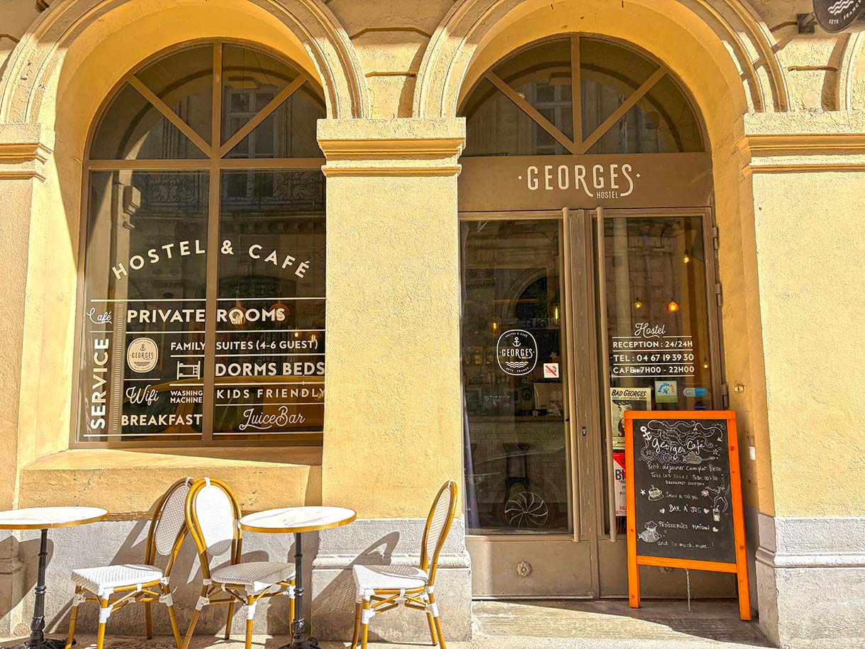 Entrance to Georges Hostel in Sete, France