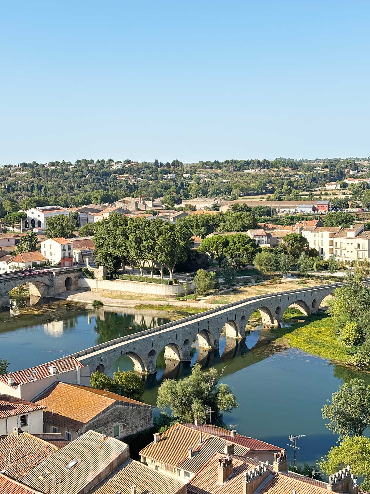 View of Pont Neuf and Pont Vieux in Beziers France
