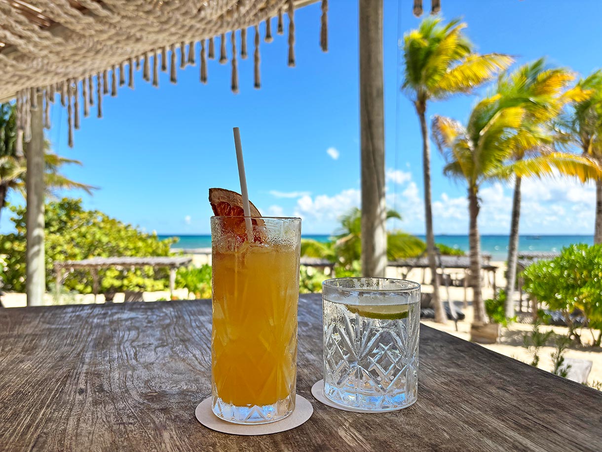 Aguas Frescas and Mineral Water at a Restaurant at Palmaia All Inclusive Vegan Resort