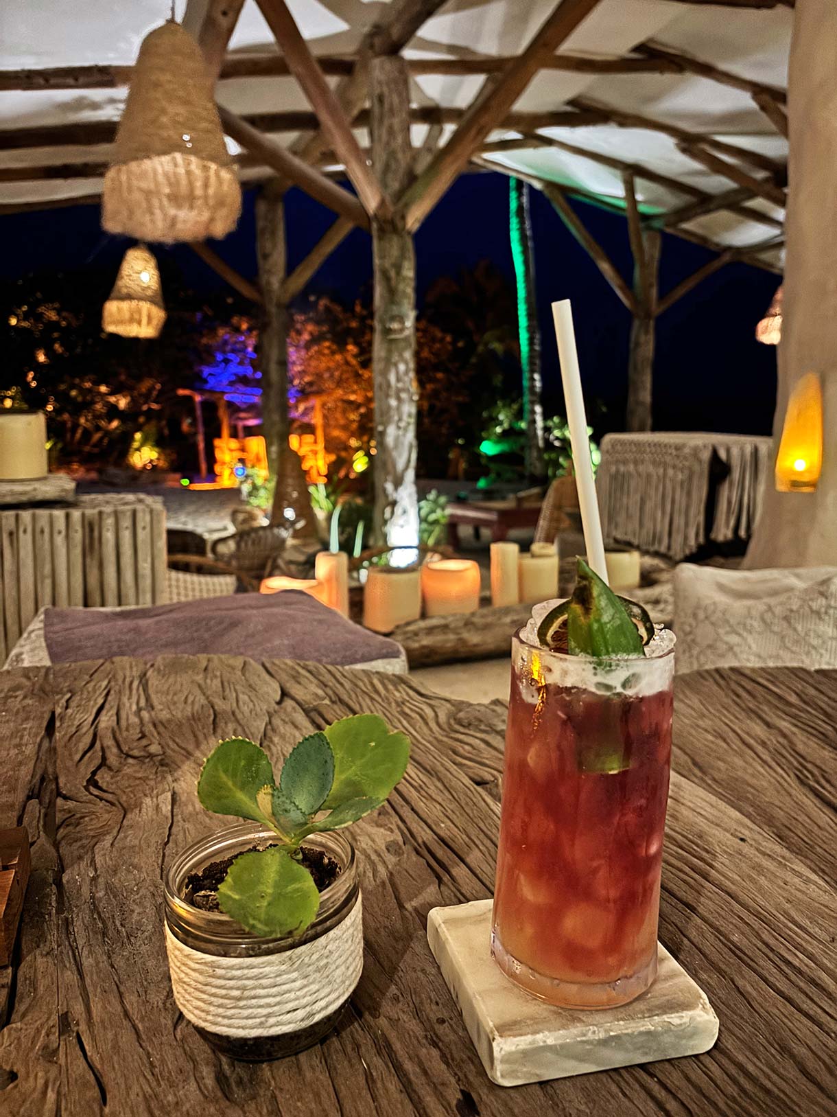 Cocktails at Eolo Beach Club at Palmaia the House of Aia Resort in Mexico