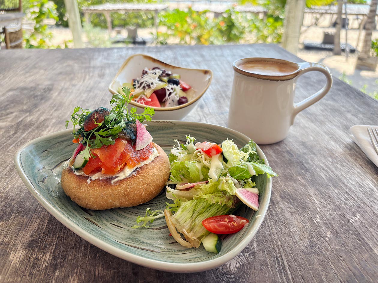 Papalmon Bagel with Vegan Smoked Salmon and Vegan Cream Cheese at Palmaia the House of Aia