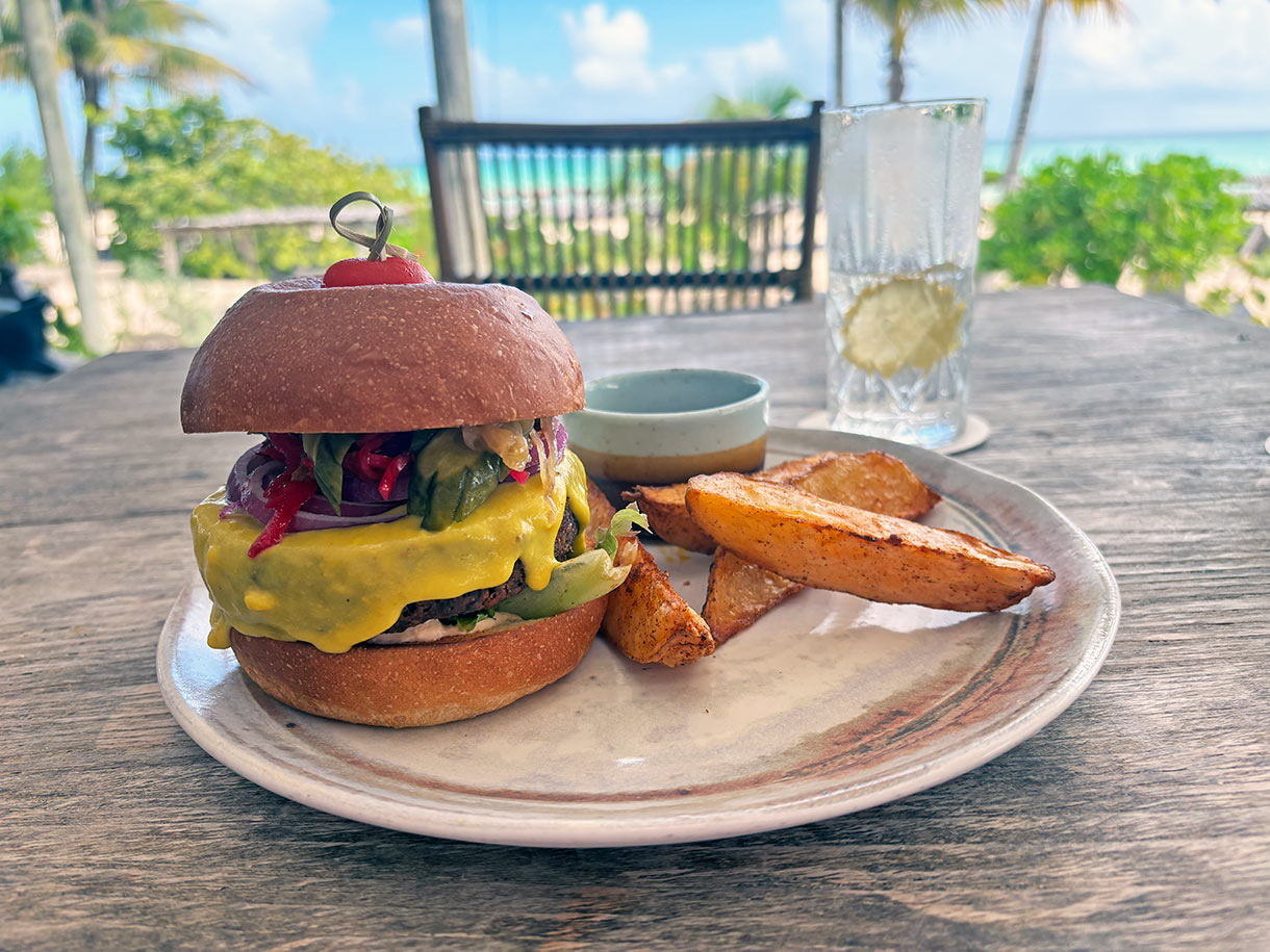 The Vegan Palmaia Burger at Su Casa Restaurant at Palmaia Resort in Mexico